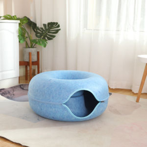 HATELI Donut Pet Cat Tunnel Interactive Play Toy Cat Bed Dual Use Ferrets Kitten Rabbit Bed Tunnels Indoor Toys Cats House Kittens Training Toy