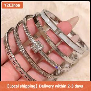 【Local shipping】 Ánh sáng sang trọng cao cấp micro-dát đầy đủ Kim Cương Vòng đeo tay nữ thời trang đơn giản titan thép không phai Vòng đeo tay tất cả các trận đấu
