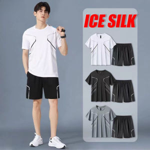 Z1BEE 2025 Mens Summer Sports Set Quick Dry Ice Silk T-Shirt Shorts Gym Running Basketball Badminton Training Fitness Outfit Plus Size