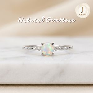 Adjustable Classic Dainty Opal Ring 5mm White Gemstone