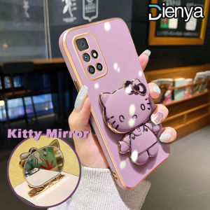 DIENYA Casing Ponsel untuk Xiaomi Redmi 10 Prime 10 5G 9C NFC 10A 8 8a Pro 7 7A Y3 Poco C31 Case pola kucing cantik dudukan desain baru Softcase kamera lensa Casing lipat Plating