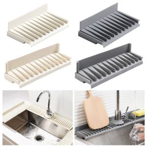 INVADER Spliceable Sink Splash Guard Mat Slope Design Silicone Drainage Drying Pad Useful Quick Drain Kitchen Sink Holder Faucet Accessories