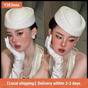 【Local shipping】 Mũ beret Mũ hãng hàng không tiếp viên hàng không mũ cổ điển mũ đen phẳng đầu mũ tóc Clip Phụ kiện tóc