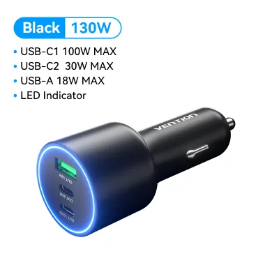 Vention Car Charger 165W 100W Fast Charging 48w for SAMSUNG S25 Ultra S24 S23 iPhone 16 15 14 13 Pro Max Huawei Xiaomi MacBook with LED Indicator Car Charger Adapter Socket Outlet