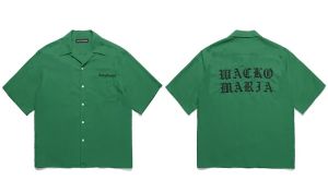 Classic Letters Logo Embroidery Wacko Maria Shirts Men Women Casual Fashion Hawaiian Short Sleeves Shirt Black White