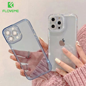 FLOVEME Luxury Clear Phone Case For iphone 14 13 12 11 Pro Max X XR XS Max Bling Glitter Lens Protection Bumber Soft TPU Back Cover