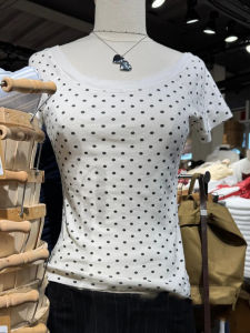 Slash Neck Short Raglan sleeve Cotton Tee Shirts Women Casual Preppy Style White Slim Tshirts Female Sweet Polka Dot T-shirt Y2K2026
