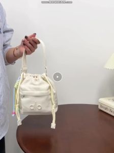 Alo YogaDrawstring Bucket Bag Women Soft Nylon Crossbody Handbag Multiway Shoulder & Tote Bag Lightweight Yoga Gym Daily Commute Bag