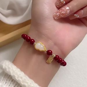 Purple Gold Cinnabar Bracelet For Women Paired With Brand Safety Buckle Gourd Bead Bracelet And Zodiac Red Bracelet新款紫金朱砂手链女搭配福牌平安扣葫芦串珠手串本命年红手链