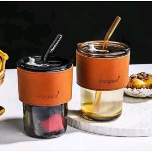 Gelas Kaca Kopi Gergous Plus Sedotan