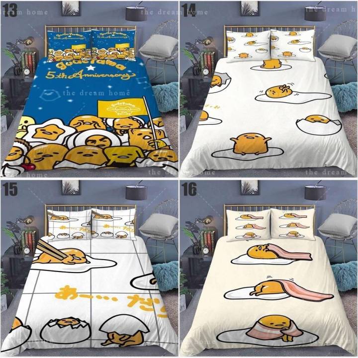 SQS Gudetama Anime 3in1 Bedding Set Bed Sheet Quilt Cover Pillowcase