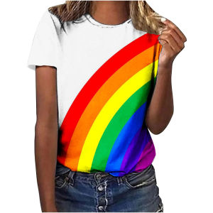 [Local Stock] ZEEMIN Summer New Colorful Rainbow 3D Print T-Shirts Womens Short Sleeve Casual O-Neck T Shirt Y2k Tops Harajuku Tees Female Clothing