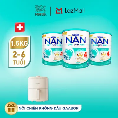 [Tặng Nồi chiên không dầu Gaabor] Bộ 3 lon Sữa bột Nestlé NAN OPTIPRO PLUS 4 1500g/lon với 5HMO Giúp tiêu hóa tốt