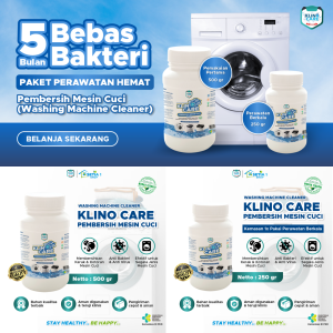 [PROMO BUNDLE] Pembersih Mesin Cuci KLINO CARE 500 g + 250 g Washing Machine Cleaner Penghilang Kerak Kotoran Lumut Bebas Bakteri Anti Kuman Bau Apek Izin Kemenkes RI Ramah Lingkungan