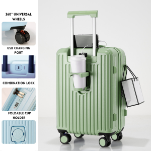 20/24 inch Front Open Lid Luggage Travel Bag With USB Port Cup Holder Luggage Suitcase 360° rotating wheel Suitcase