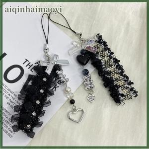aiqinhaimaoyi Y2k Lace Ribbon Phone Chain Sweet Cool Bear Love Cat Claw Pendant Charm Earphone Case Hanging Rope CCD Lanyard Strap Bag Decor