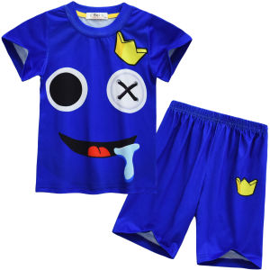 {Sweet Baby} Boys Cartoon Rainbow Friend Suits Short-sleeved Shorts Sports Casual Suits For Boys Home Service for 4 5 6 7 9 10 Years