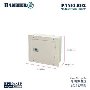 Hammer Panel Box for Plug-In Circuit Breaker 2-Pole "Indoor Flush-Mount" Pure Copper Busbar (Breaker NOT included)