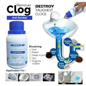 Anti Sumbat Saluran Air WC Pipa Wastafel Zync Drain Force Clog Remover Drain Opener Serbuk Pembersih Saluran Penghancur Sisa Makanan