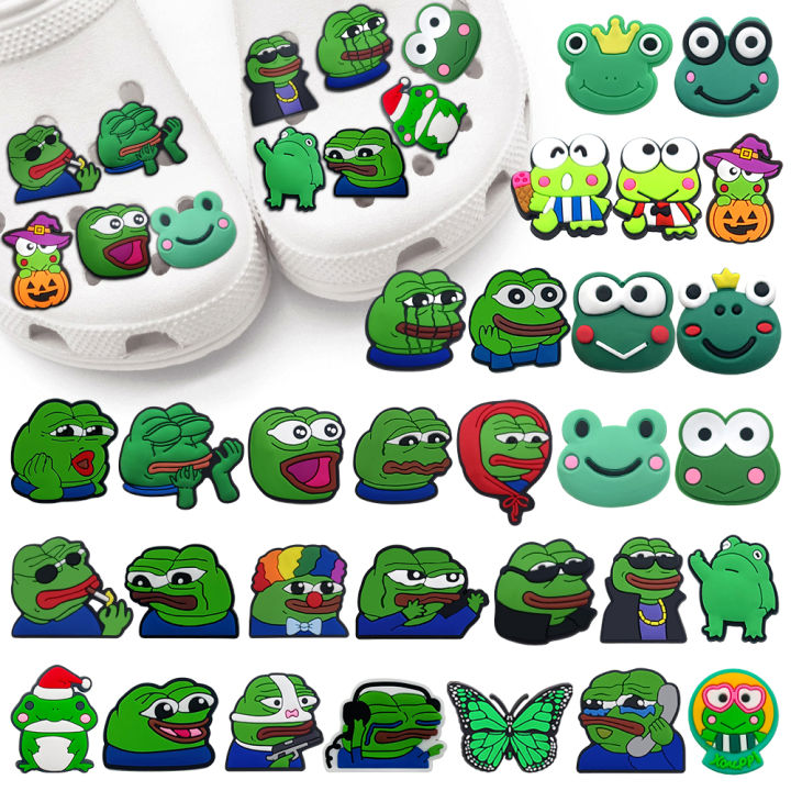 Mới lạ 1pcs phim hoạt hình Pepe chú ếch buồn CROC DIY spoof màu xanh lá ...