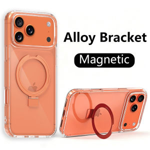 Luxury Alloy Bracket Transparent Magne Case for iPhone 17 Air 16 15 14 Plus 13 12 11 Pro Max For MagSafe Acrylic Hard Cover