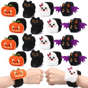 12-48Pcs Halloween Stuffed Slap Bracelets Ghost Plush Trick or Treat Gift Bag Fillers Halloween Party Favors Classroom Prizes2026