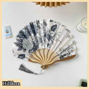 [Hilldora] Chinese Japanese Style Silk Fan Folding Fan Wedding Fan Art Gifts Dance Hand Fan Vintage Bamboo Folding Hand Held Flower Fan