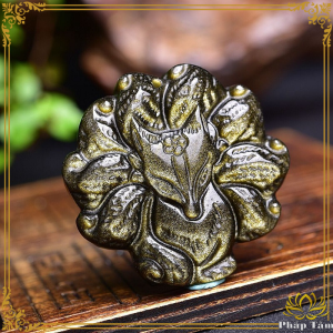 Dây Chuyền Hồ Ly Chín Đuôi Đá Obsidian Màu Vàng Đen Dây Chuyền Cáo Phong Thủy Vượng Tình Duyên - Pháp Tâm