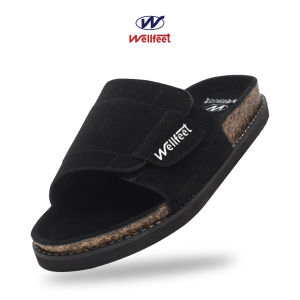 MUHSA.CO-Sandal Santai Slide Pria Slip On Casual Black/Tan -Cozy Suede