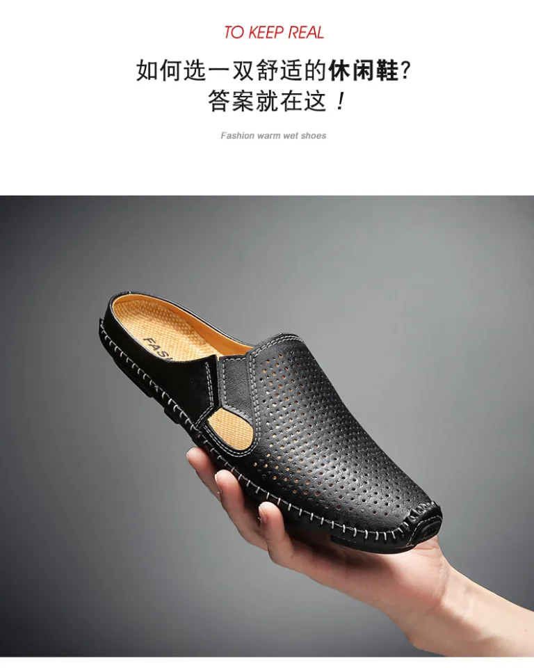 Fashion Half Shoes For Men Leather Shoes Men Slippers Casual Shoes