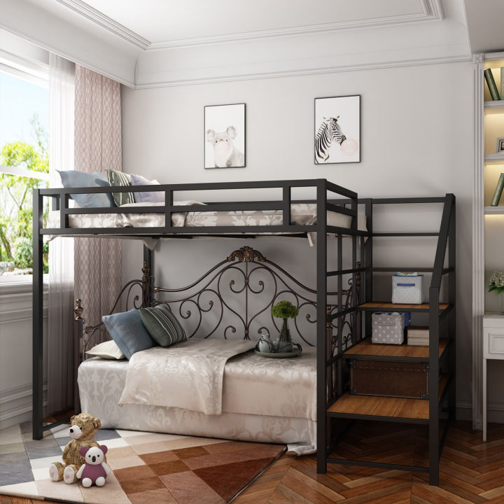 Nordic Elevated Bed Double Iron Bed Simple and Modern Small House Bed ...