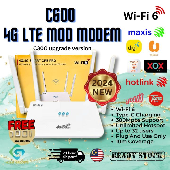 READY STOCK 2024C600 4G CPE Wifi Modem Version C300 Upgrade Wifi Router Home Unlimited Hotspot & Sim Card