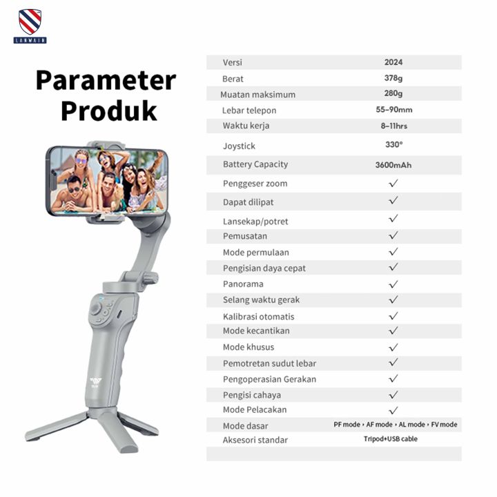 LANWAIN M01 3-Axis Smartphone Gimbal Stabilizer with Fill Light