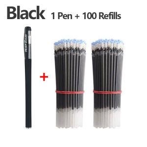 1 Pen And 100 Refills Ballpen Set Stationery 0.5 mm Gel pens black blue School office supplies