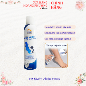 Xịt thơm chân Ximo Feet Spray chai khử mùi hôi ngăn tiết mồ hôi chân giữ chân khô ráo 200ml