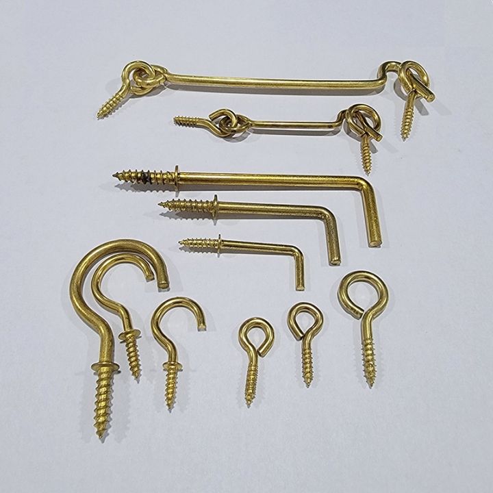 12pcs Brass Square Hook, Cup Hook, Screw Eye, Hook and Eyes Gold High quality