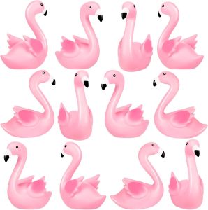 Pink Flamingo Rubber Duckies 12PCS Bulk Flamingo Bath Toys for Kids Small Flamingo Rubber Duck Cake Decorations Classroom Prizes