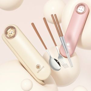 SUGAR PLUMGUI 3pcs 304 Stainless Steel Portable Cutlery Set with Storage Box Food Grade Travel Tableware Set Easy To Clean Compact Design Chopsticks Spoon Fork Set School