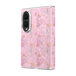 Floral Marble Pattern Case for Samsung Galaxy Z Fold 8 Ultra/8/7/6 Silver Electroplated Frame Built‑in Magnetic Wireless Charging Shockproof Hinge Protective Cover