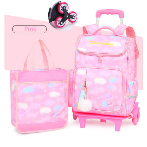 2PCS Childrens Trolley Schoolbag Primary School Girls Large-capacity Climbing Stairs 6-12 Years Old Backpack