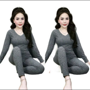 Đồ bộ cổ tim tay dài quần baggy Set đồ bộ nữ mặc nhà đồ bộ gân đũa lạnh đồ bộ thun lạnh đồ bộ ủ kem