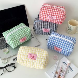 CHLOCH Multi-Purpose Makeup Bag Zipper Large Capacity Stationery Case Portable Quilted Pencil Pouch Students