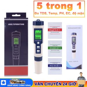 Bút đo độ mặn của nước 5 trong 1 pH/TDS/EC/độ mặn/nhiệt độ kèm 3 gói pH chuẩn （Gửi đi miễn phí Pin）HomeAid Bút Kiểm Tra Độ PH/TDS/EC/Độ MặN/Nhiệt Độ Máy Kiểm Tra Chất Lượng Nước Đa Năng Cho Tính Axit Và Kiềm Bút Kiểm Tra Chất Lượng Nước 5 Trong