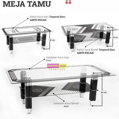Meja Tamu Kaca tempered glass besar Coffee Table Import meja kaca meja lesehan meja teras meja sudut meja kaca size besar Minimalis Furniture CT110 Size 110x55 cm