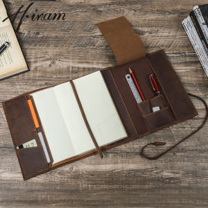 Hiram điên cổ điển da ngựa A5 Sổ ghi chú giấy da bìa dây đeo thủ công nhiều thẻ khe văn phòng phẩm Túi lưu trữ
