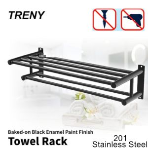 TRENY Matte Black Stainless Steel Wall Mounted Towel Rack Rak Tuala 毛巾架