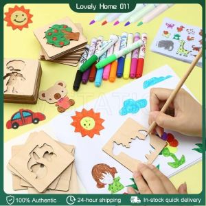 20Pcs Kids Drawing Template Toys DIY Painting Wooden Stencils Cute Animal Plant Mixed Art Crafts