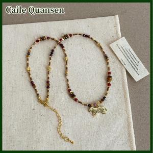 Caile Minar สร้อยคอจี้หินธรรมชาติสีสันสดใสรูปตัวการ์ตูนรูปม้าสร้อยคอห่วงโซ่โลหะสองชั้น