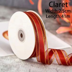 Romantic Sheer Organza Ribbon Gold Edge for Bouquet Gift Wrapping Bridal Party Decoration Supplies