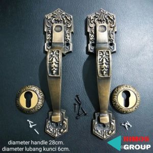 Handle Pintu Gagang Pintu Tarikan Pintu Rumah Gebyok Kuningan Motif Garas 28cm